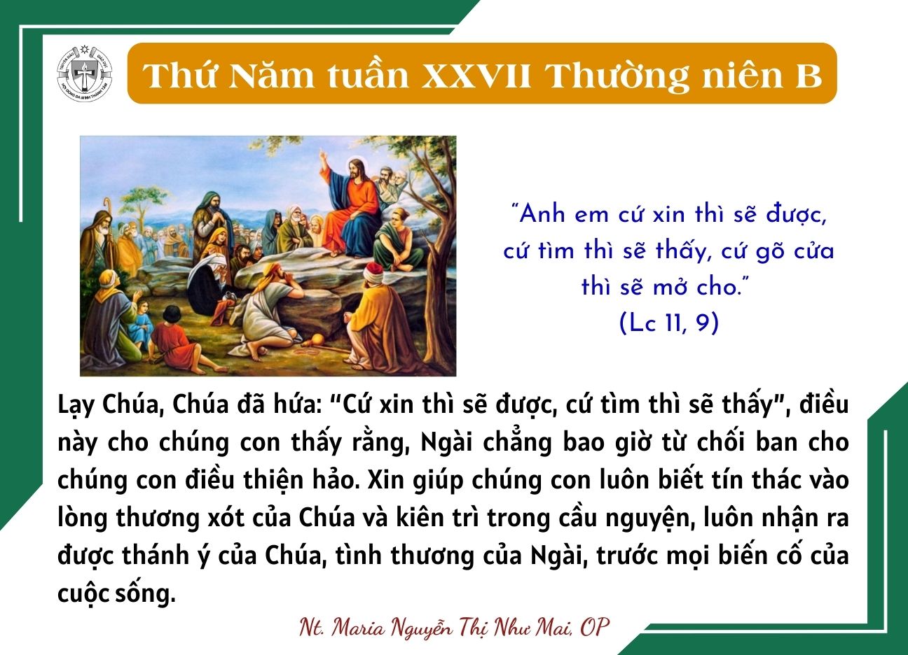 Thứ Năm tuần XXVII Thường niên B