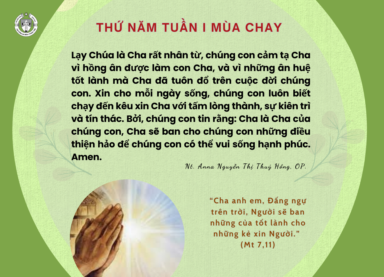 Thứ Năm tuần I Mùa Chay