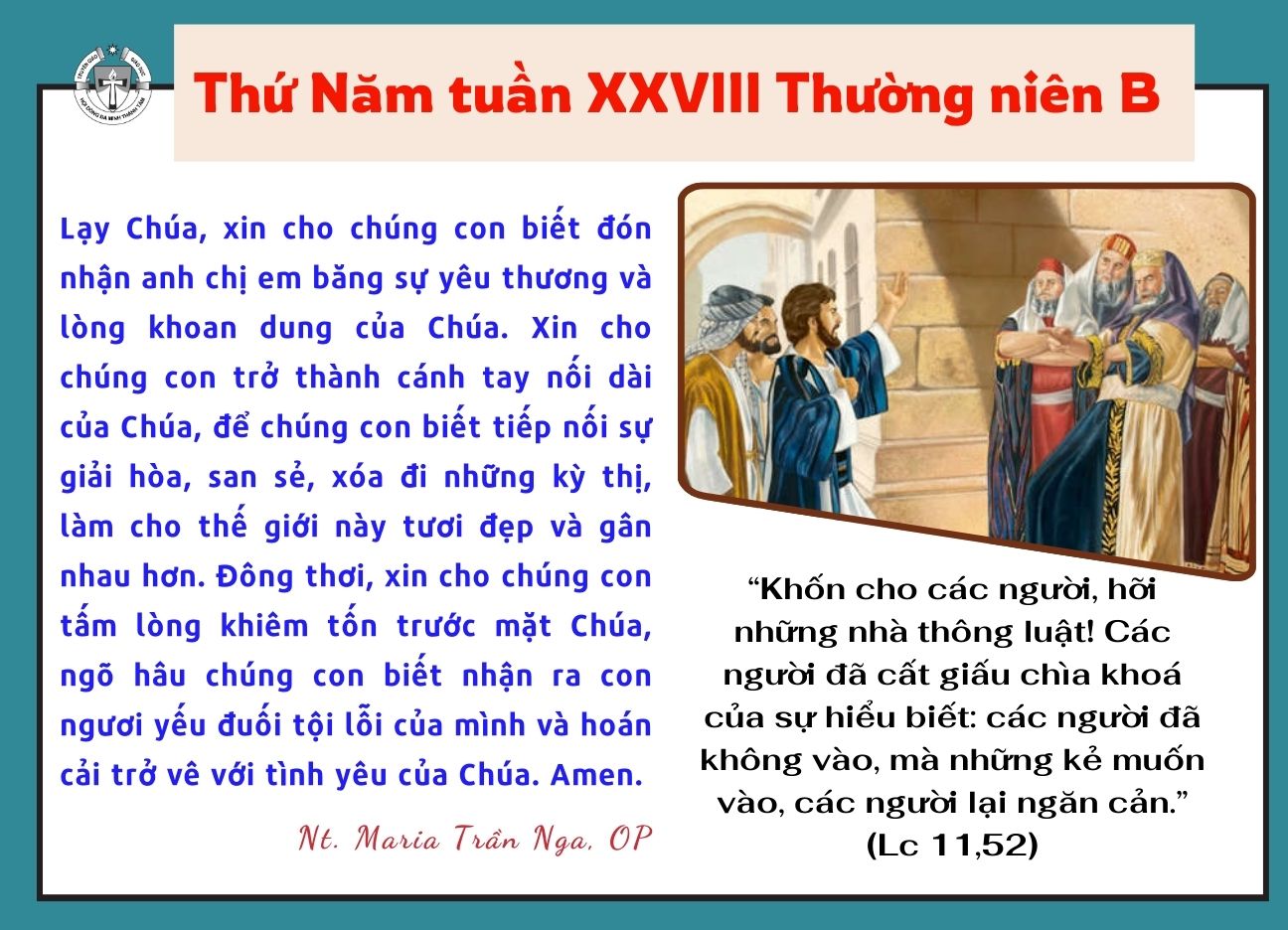 Thứ Năm tuần XXVIII Thường niên B