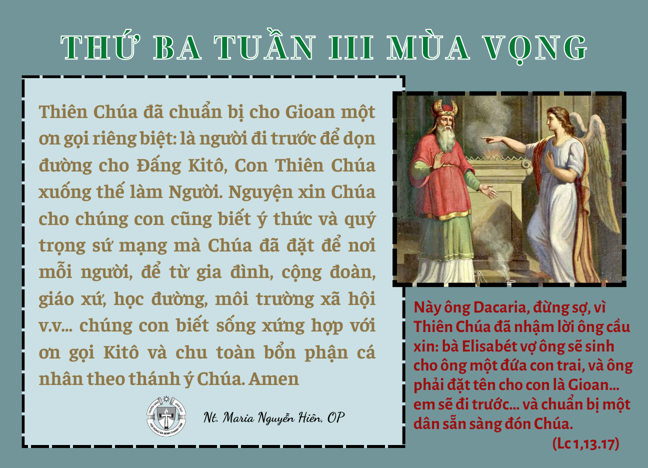 Thứ Ba tuần III Mùa Vọng năm B/2023