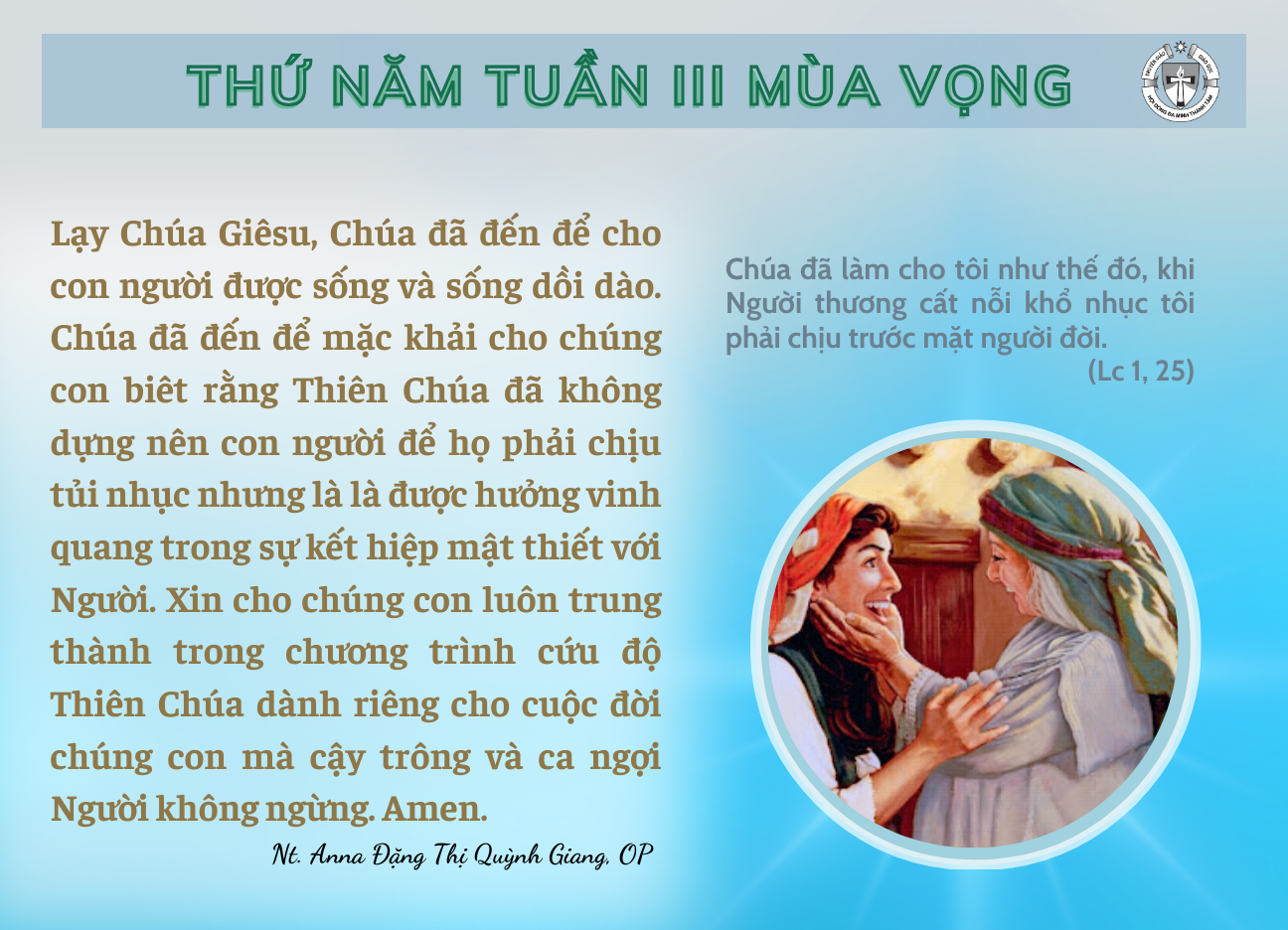 Thứ Năm Tuần III Mùa Vọng