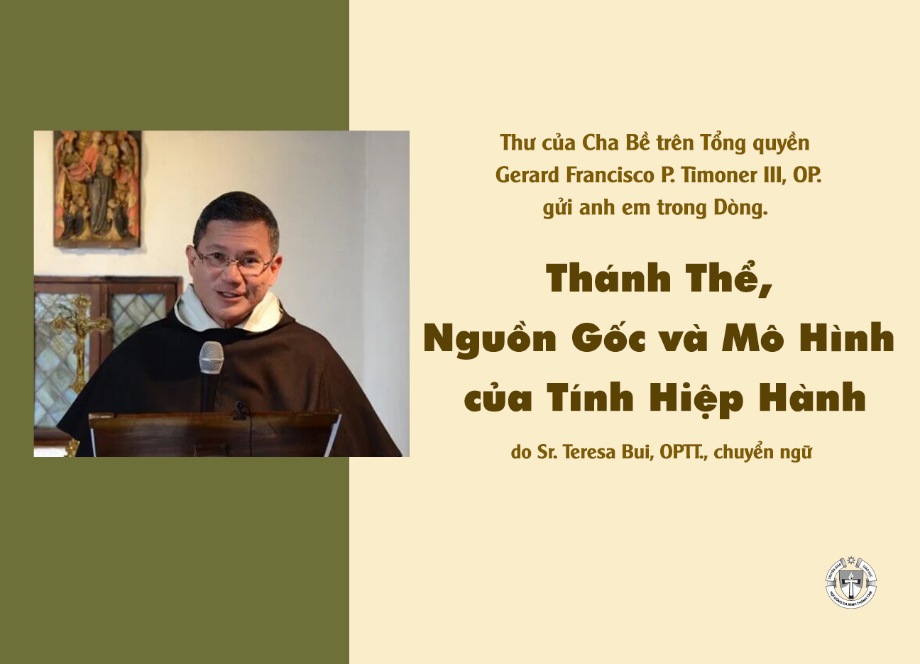 Thư Của Cha Bề Trên Tổng Quyền Gerard F. Timoner, OP.