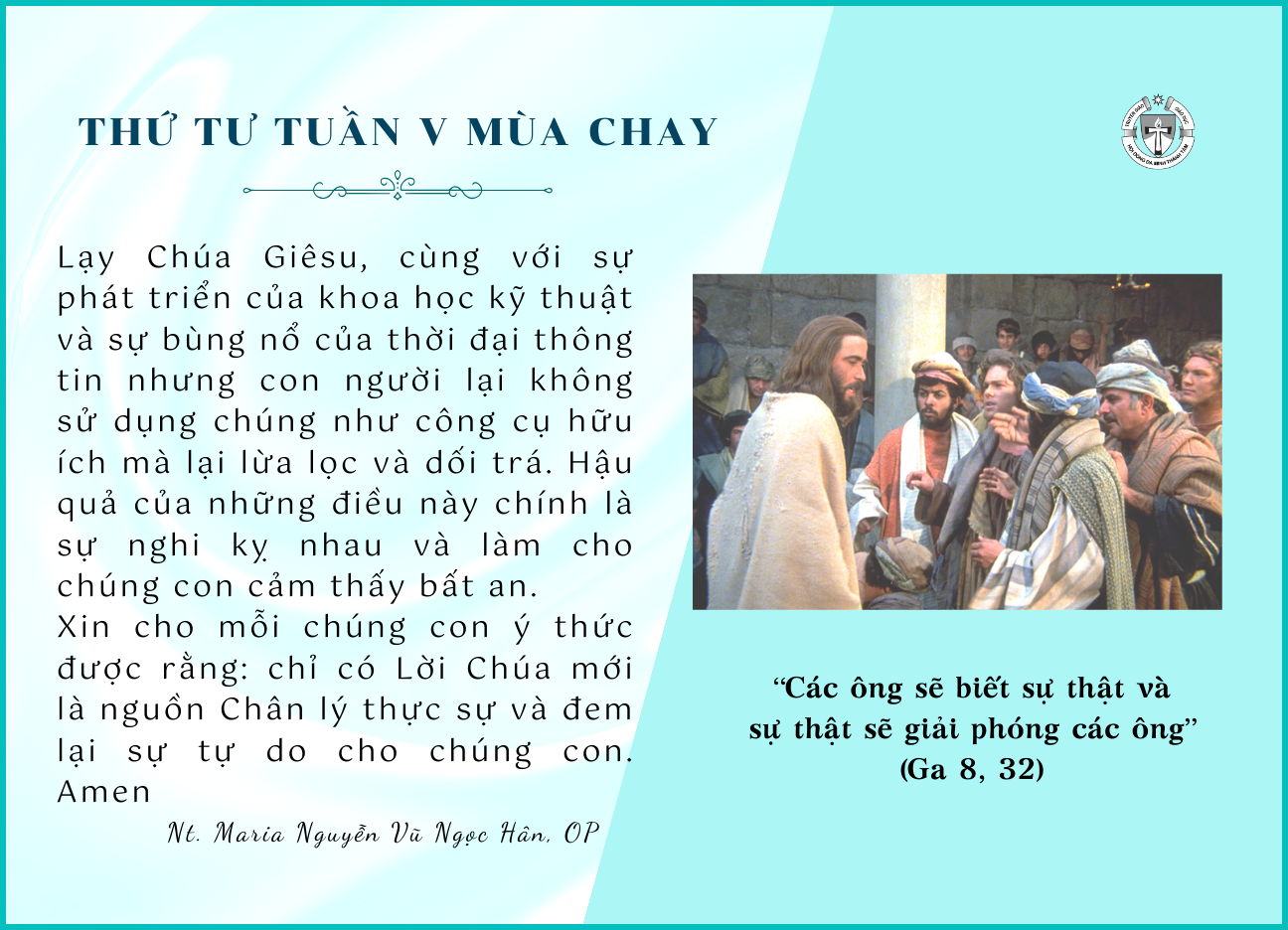 Thứ Tư Tuần V Mùa Chay