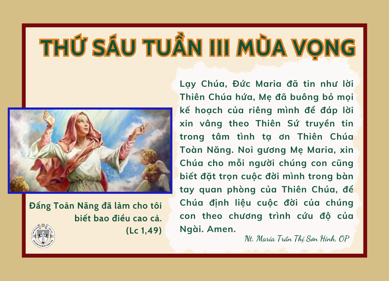 Thứ Sáu tuần III Mùa Vọng năm B/2023