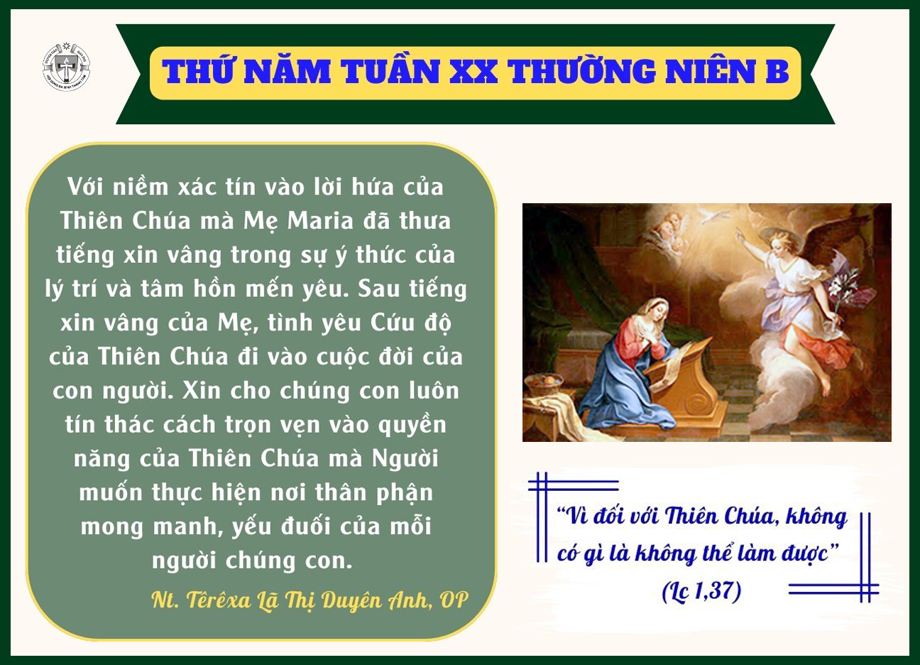 Thứ Năm tuần XX Thường niên B