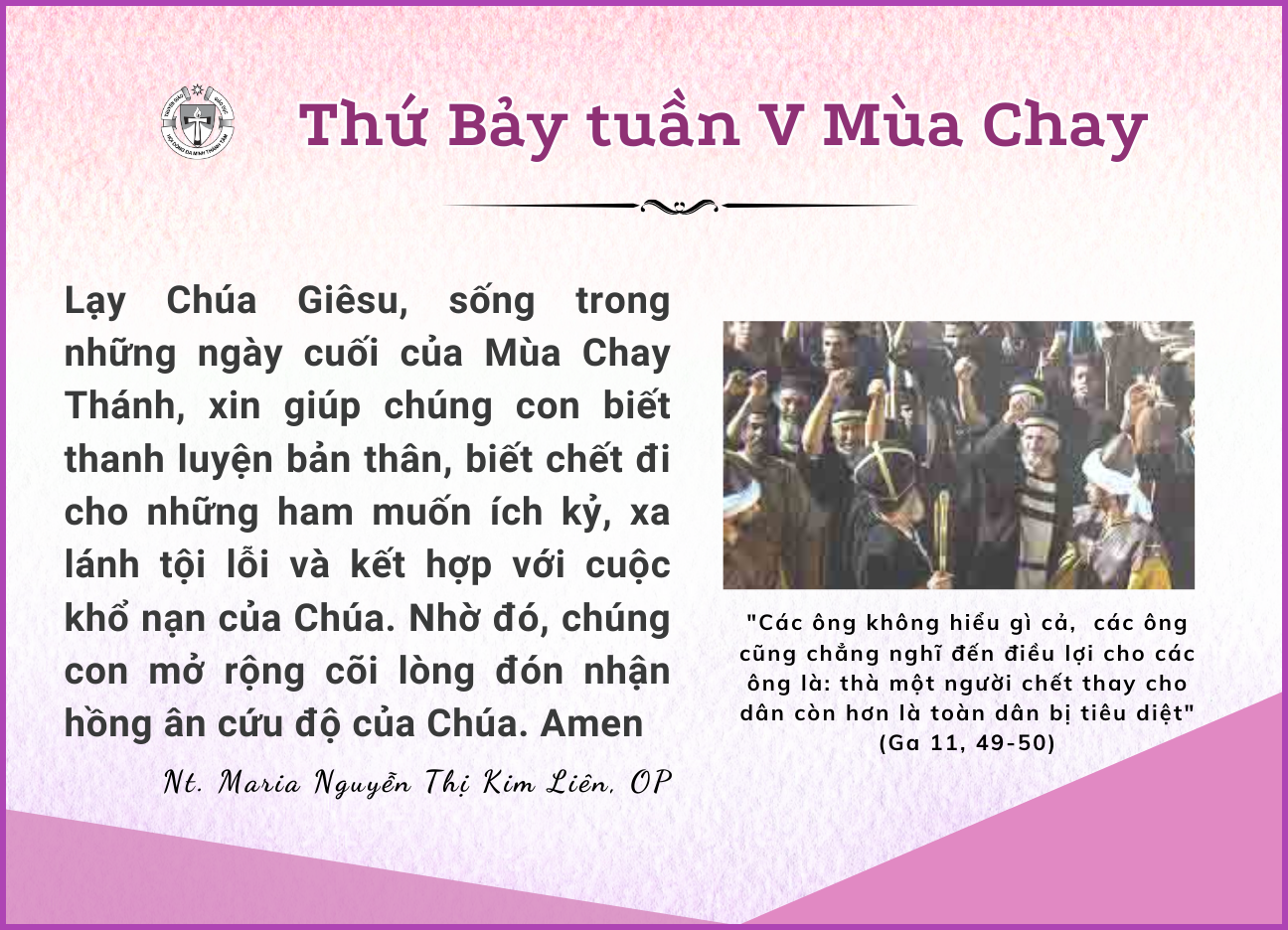 Thứ Bảy Tuần V Mùa Chay