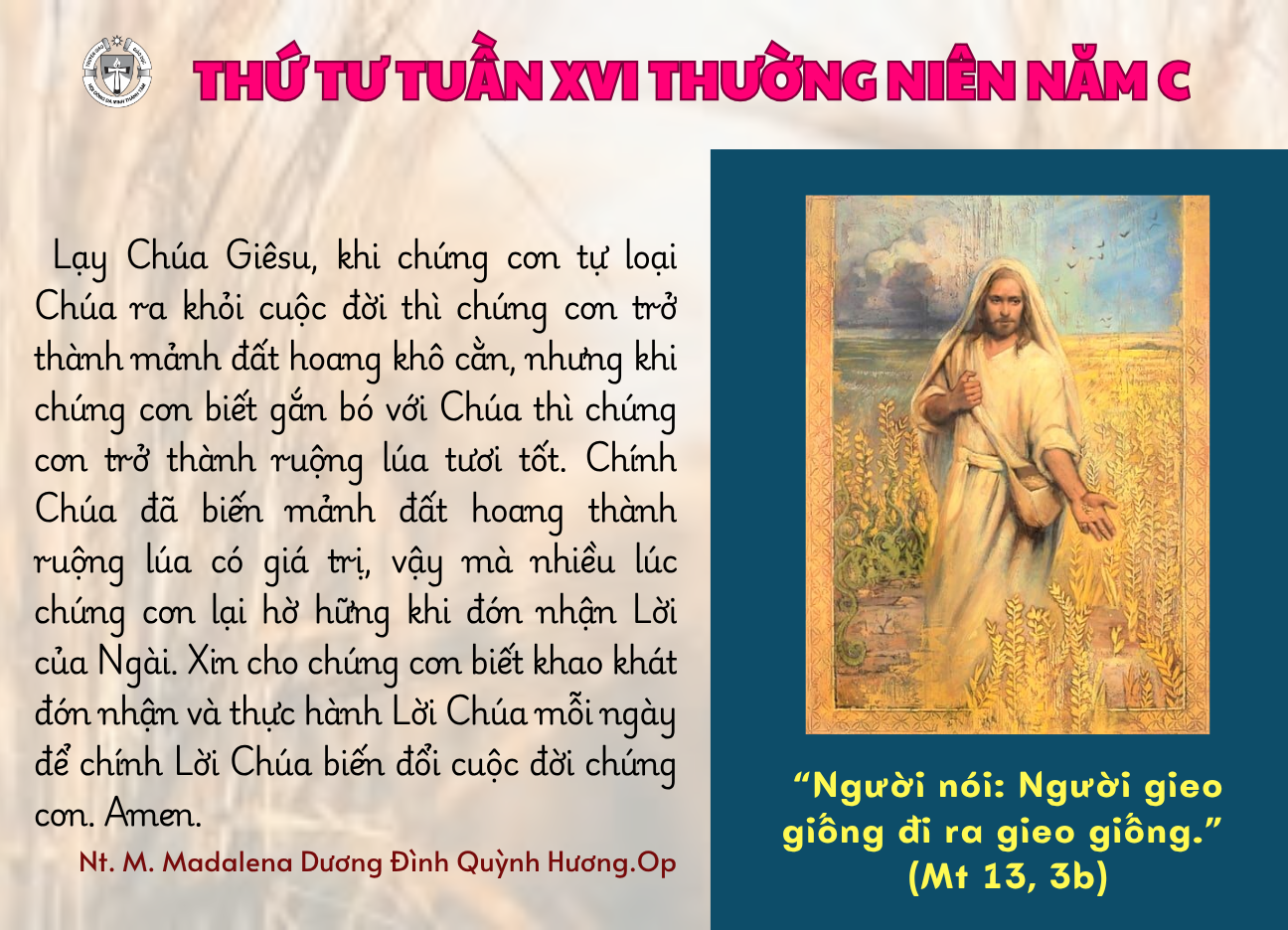 Thứ Tư Tuần XVI Thường Niên Năm C