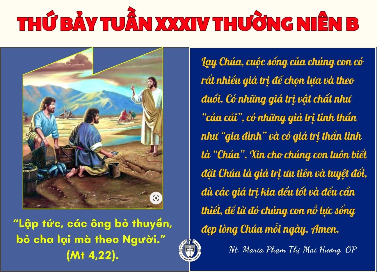 Thứ Bảy Tuần XXXIV Thường Niên Năm B