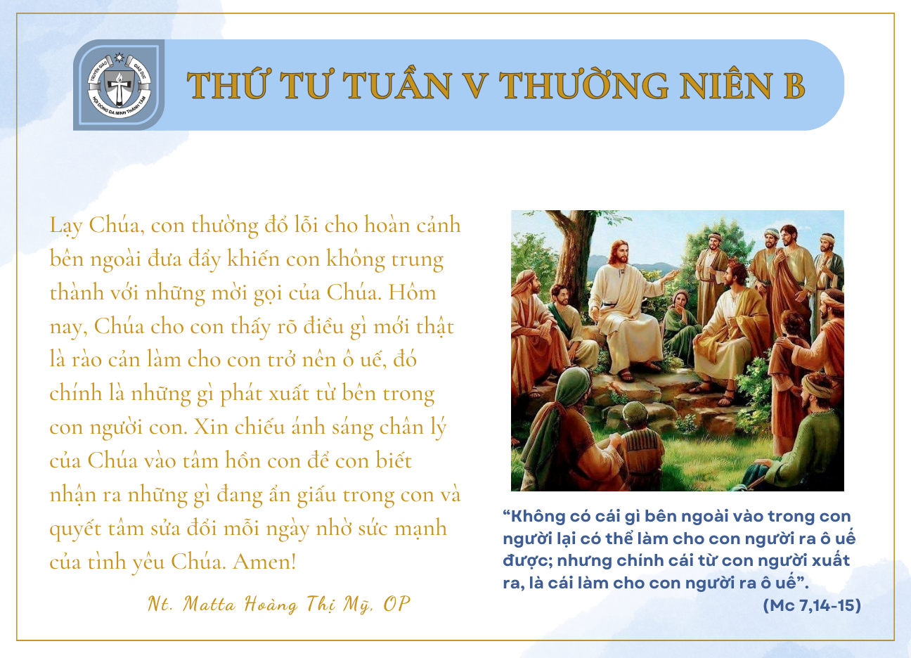 Thứ Tư tuần V Thường niên B