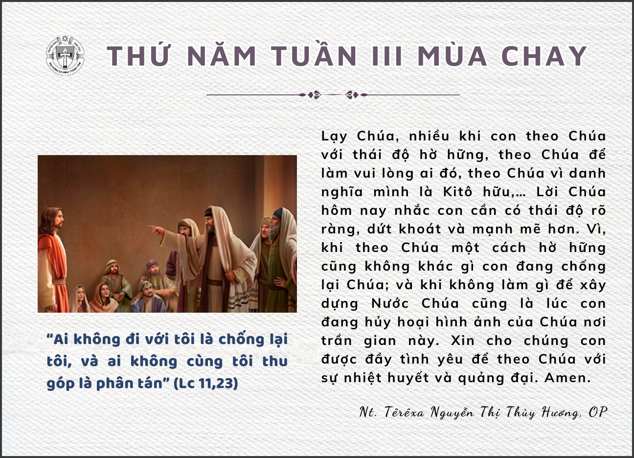 Thứ Năm Tuần III Mùa Chay