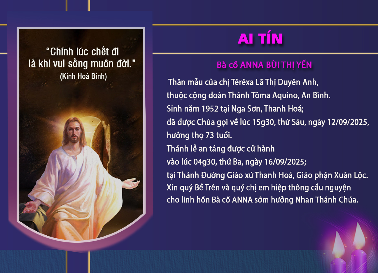 Ai tín: Bà cố ANNA - Thân mẫu chị Têrêxa Lã Thị Duyên Anh