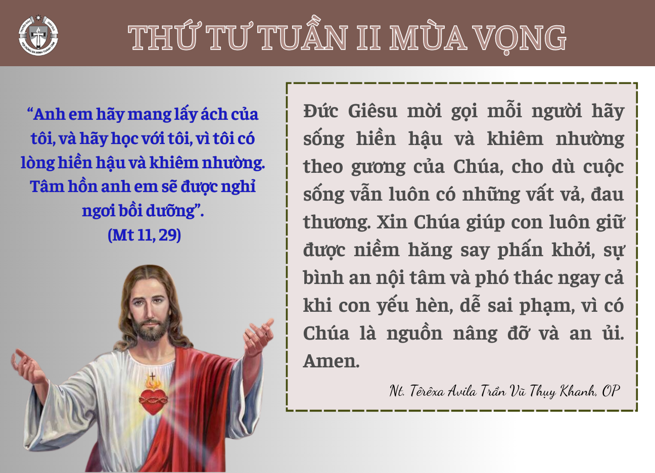 Thứ Tư tuần II Mùa Vọng năm B/ 2023