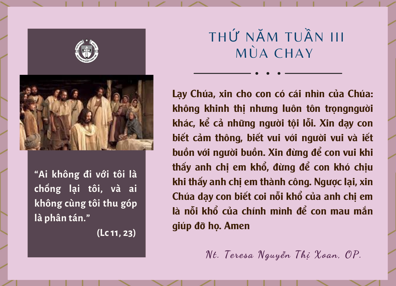 Thứ Năm tuần III Mùa Chay
