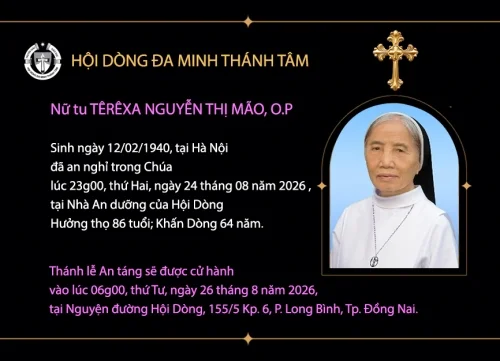 Thiệp tang Nữ tu Têrêxa Nguyễn Thị Mão, Hội Dòng Đa Minh Thánh Tâm