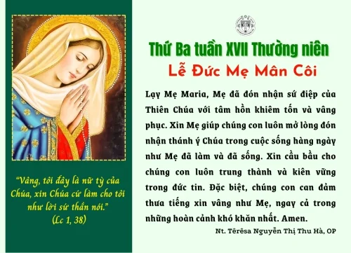 Thứ Ba tuần XXVII thường niên - Lễ Mẹ Mân Côi
