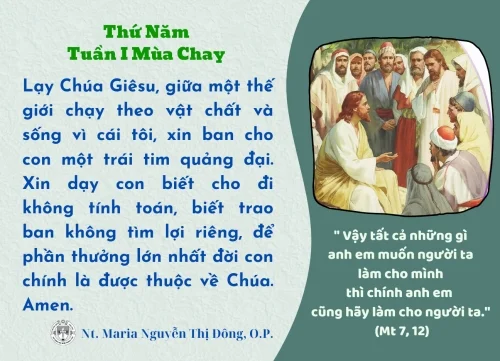 Thứ Năm tuần I Mùa Chay