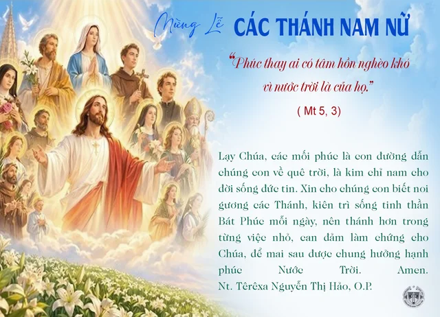 Chúa Nhật  tuần XXXI - Ngày 1/11  Mừng Lễ Các Thánh Nam Nữ